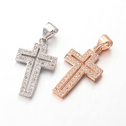 (52) Непрозрачная лаванда Поперечные латунные микро проложить кубического циркония подвески, без свинца и без никеля , разноцветные, 21x12.5x1.5 мм, отверстие : 3x4 мм