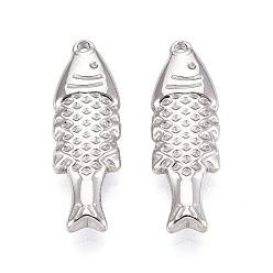 Нержавеющая Сталь Цвет 304 из нержавеющей стали рыба кулоны, цвет нержавеющей стали, 24x8x4 мм, отверстие : 1.2 мм