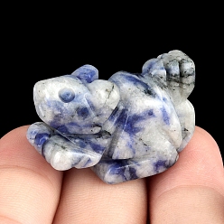 (306FM) Жонкиль матовый с лаймовой подкладкой Резные фигурки белок из натуральной голубой пятнистой яшмы, для украшения рабочего стола домашнего офиса, 15~20x26~28 мм