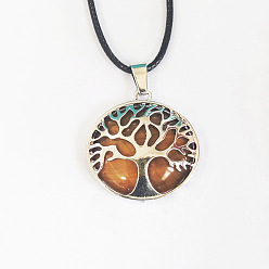 Тигровый глаз Ожерелья из сплава с натуральным тигровым глазом и подвеской в виде дерева жизни, черные шнуровые ожерелья для женщин, платина