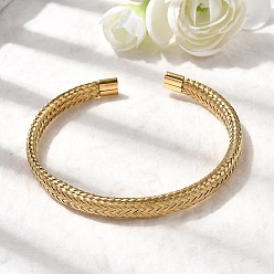 Настоящее золото 18K Плетеные 304 браслеты-манжеты из нержавеющей стали для женщин, ионное покрытие (ip), реальный 18 k позолоченный, внутренний диаметр: 2-1/2x2-1/4 дюйм (6.2x5.8 см)