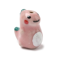 Розовый Фарфоровые бусины ручной работы, динозавр, пастельный фарфор, туманная роза, 21.5x13.5x20.5 мм, отверстие : 1.6 мм