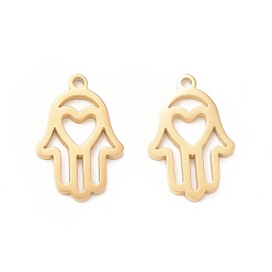 Real 18K Gold Plated 304 Stainless Steel Pendants, Hamsa Hand/Hand of Miriam, Real 18K Gold Plated, 13x8.5x1mm, Hole: 0.9mm