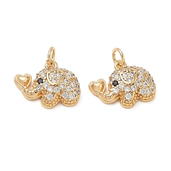 Plaqué 18K Or Véritable Pendentifs en laiton zircon cubique micro pavé noir, éléphant avec des breloques en forme de cœur, réel 18 k plaqué or, 13x17x4.5mm, Trou: 3mm