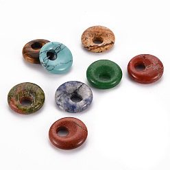 Смешанные камни Природные и синтетические смешанные подвески драгоценных камней, пончик / пи-диск, 17.5~18.5x5.5 мм, отверстие : 5.5 мм