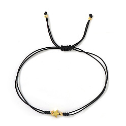 Black Adjustable Brass Braided Bead Bracelets for Women, Golden, Black, 11.02 inch(28cm)