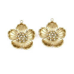 Настоящее золото 18K 304 из нержавеющей стали горный хрусталь подвески, цветок, ионное покрытие (ip), ручная полировка, реальный 18 k позолоченный, 29x26x6.5 мм, отверстие : 1.8 мм