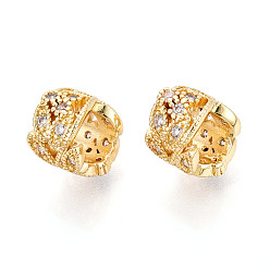 Настоящее золото 18K Латунь микропаве прозрачный кубический цирконий европейский бисер, бусины с большим отверстием, лист, реальный 18 k позолоченный, 9.5x7.5 мм, отверстие : 6 мм