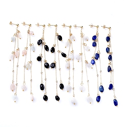 Смешанные камни Серьга-гвоздик с подвесками из натурального камня, с серьгой из нержавеющей стали 304, медные кабельные цепи и гайки, 122 мм, штифты : 0.7 мм