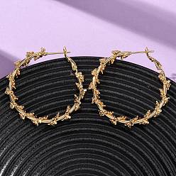 Настоящее золото 18K Латунные серьги-кольца, без никеля , реальный 18 k позолоченный, 49x4 мм