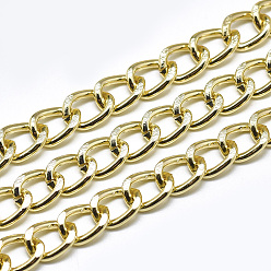 Golden Aluminium Curb Chains, Diamond Cut Chains, with Spool, Unwelded, Faceted, Golden, 9x7x1.5mm, about 98.42 Feet(30m)/roll