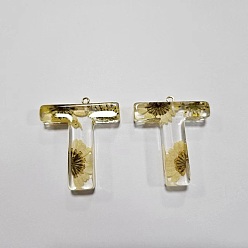 Letter T Подвески из прозрачной эпоксидной смолы, подвески-буквы с петлями, Письмо T, 43x36x7.5 мм, отверстие : 2 мм