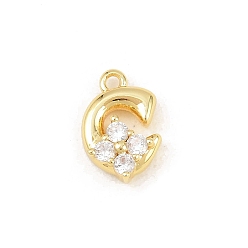 Letter C Латунные микропаве прозрачные кубические циркониевые подвески, долговечный, стойки покрытие, без кадмия и без свинца, реальный 18 k позолоченный, буква С, 11x7.5x3.5 мм, отверстие : 1.2 мм