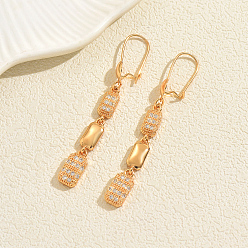 Rectangle Латунные серьги обруча, со стразами, реальный 18 k позолоченный, прямоугольные, 60 мм