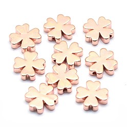 Розовый Позолоченный Латунные бусины, без свинца, без кадмии и без никеля, клевер, Настоящее розовое золото покрыто, 10x10x2.5 мм, отверстие : 1.2 мм