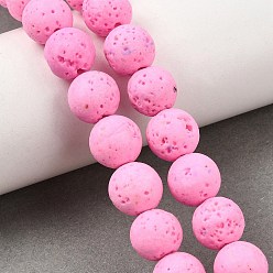 Perle rosa Gefärbte synthetische Lavasteinperlenstränge, Runde, Perle rosa, 10~11 mm, Bohrung: 1.4 mm, ca. 39 Stk. / Strang, 11.93'' (30.3 cm)