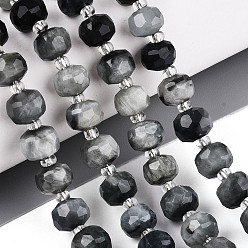 Орлиный Глаз Камень Натуральный орлиный глаз бусы, с бисером, граненые, рондель, 7~8.5x5~7 мм, отверстие : 1 мм, около 22~28 шт / нитка, 7.09~7.87 дюйм (18~20 см)