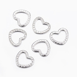 Stainless Steel Color Tarnish Resistant 304 Stainless Steel Linking Rings, Heart, Stainless Steel Color, 6.5x7.5x0.5mm, Inner Diameter: 5.5x4mm