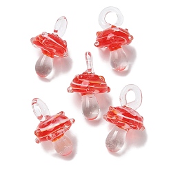 Красный Подвески лэмпворк ручной работы, неровный, гриб, красные, 24.5~29.5x15~18.5 мм, отверстие : 2~5 мм