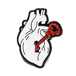 Белый Готические эмалированные значки, булавки для лацканов из сплава для одежды рюкзака, ключ к сердцу, чёрные, белые, 30.5x24 мм