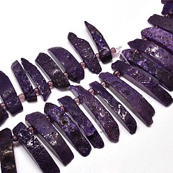 Purple Nuggets Natural Agate Beads Strands, Dyed, Purple, 30~75x7~15mm, Hole: 1.5mm, about 32~33pcs/strand, 15.5 inch