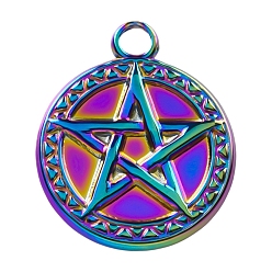 Rainbow Color 304 подвески из нержавеющей стали, плоский круглый с шармом в виде звезды, Радуга цветов, 20x17 мм