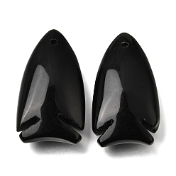 Obsidian Natural Obsidian Pendants, Fish Charms, 39~40x22x12mm, Hole: 2mm
