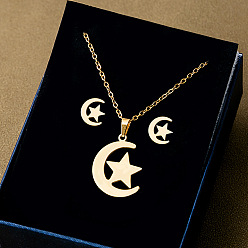 Луна 304 комплекты из ожерелий и серег-гвоздиков из нержавеющей стали, золотые, луна, 460~500 мм