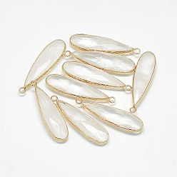 Quartz Crystal Natural Quartz Crystal Pendants, Rock Crystal, with Golden Tone Brass Findings, Faceted, teardrop, 40~42x11~12x6~7mm, Hole: 2mm