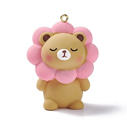 Медведь Непрозрачные ПВХ пластиковые большие подвески, с золотыми тонами железных петель, животное очарование, ярко-розовый, Медведь Pattern, 55.5x44x30 мм, отверстие : 2 мм