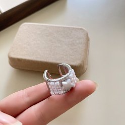 Star Alloy & Plastic Pearl Cuff Open Rings for Women, Platinum, Star, 15~20mm