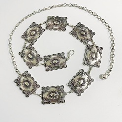 Античное Серебро Тибетский стиль сплав прямоугольные звенья цепи талии живота цепи для женщин, античное серебро, 600 мм