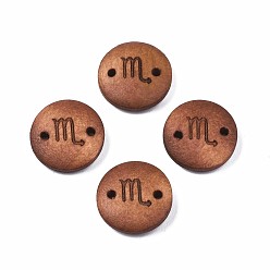 Scorpio Wood Links Connectors, Flat Round with 12 Constellations, Dyed, Scorpio, 15x4mm, Hole: 1.6mm