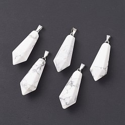 Говлит Натуральные ослитовые подвески, с латунными петлями с платиновым покрытием, пуля, 35.3~38x13~14 мм, отверстие : 6.5x2.8 мм