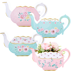 Mixed Color 12Pcs 4 Styles Teapot Shaped Paper Bouquet Packing Boxes, Flower Gift Cases with 3 Sheets Round Dot Stickers, Mixed Color, 12x8x25cm, 3pcs/style