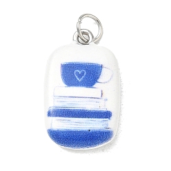 Book Printed Brass Enamel Pendants, Platinum, Book, 21x12.5x3.5mm, Hole: 3.8mm