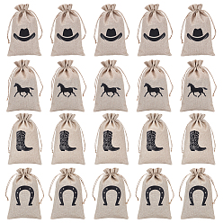 Светло-коричневый 20шт. 4 стили ковбойские полиэстеровые упаковочные мешочки, шнурок сумки, прямоугольник с рисунком, загар, 25x15x0.2~0.4 см, 5 шт / стиль