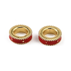 Rouge Foncé Laiton émail perles européennes, Perles avec un grand trou   , rondelle, crémaillère plaquage, plaqué longue durée, sans cadmium et sans plomb, réel 18 k plaqué or, rouge foncé, 9.5x3mm, Trou: 5mm