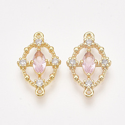 Pink Messing Zirkonia Links, echt 18 k vergoldet, Nickel frei, ellipsenförmige, rosa, 18.5x11.5x2.5 mm, Bohrung: 1 mm