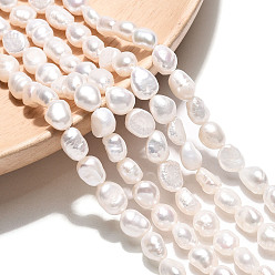 Кремово-белый Нити из натурального культивированного пресноводного жемчуга, двух сторон полированной, кремово-белые, 5.5~9x5~6.5x3~6 мм, отверстие : 0.6 мм, около 24~25 шт / нитка, 6.69~7.09 дюйм (17~18 см)