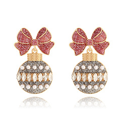 Индийский Красный Серьги-гвоздики из цинкового сплава со стразами, рождественский колокольчик с бантом, с эмалевыми серьгами-гвоздиками, золотые, Индийская красная, 45x28 мм