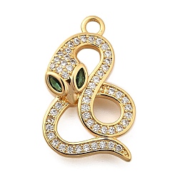 Настоящее золото 18K Латунные микро проложить кубического циркония подвески, змея, без никеля , долговечный, реальный 18 k позолоченный, 21.5x13.5x3.5 мм, отверстие : 1.8 мм