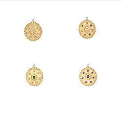 (52) Непрозрачная лаванда 304 микро нержавеющей стали прокладывать Цирконом подвески, овальные амулеты, ионное покрытие (ip), реальный 14 k позолоченный, разноцветные, 21x19 мм