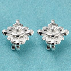 Посеребрённый Латунные крючки для сережек в форме цветка, проволока для ушей с петлями, без кадмия и без свинца, долговечный, 925 серебро покрытием, 11x10 мм, отверстие : 1.2 мм