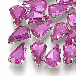 Камелия Шить на горный хрусталь, многожильных ссылки, стекло горный хрусталь, с настройками латуни, аксессуары для одежды, граненые, слеза, платина, камелия, 8x5.5x4 мм, отверстие : 0.8~1 мм