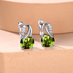 Светло-зеленый Коричневый Латунь кубического циркония серьги стержня, овальные, платина, оливковый, 16x13 мм