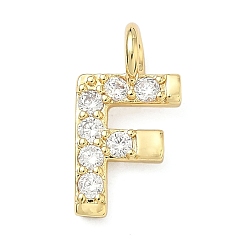 Letter F Латунные микропаве прозрачные подвески с фианитом, без кадмия и без свинца, долговечный, стойки покрытие, реальный 18 k позолоченный, Буква F, 18x9.5x2.5 мм, отверстие : 2.5 мм