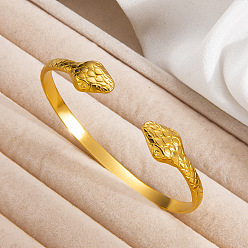 Golden Double Snake 304 Stainless Steel Open Cuff Bangles for Women, Golden, Inner Diameter: 2.48 inch(6.3cm)