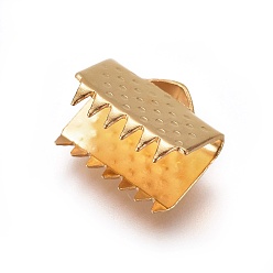 Doré  304 extrémités à sertir du ruban en acier inoxydable, rectangle, or, 9x10.5mm, Trou: 1.5mm