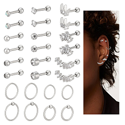 Нержавеющая Сталь Цвет 13 пары 13 стили серьги-гвоздики из нержавеющей стали с микропаве и прозрачными кубическими циркониями, разнообразные, цвет нержавеющей стали, 10.5~12.5x3~4 мм, 1 пара / стиль